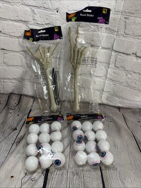 Halloween Skeleton Hand Stakes and Eyeballs Party Favors  - White Holiday Decor